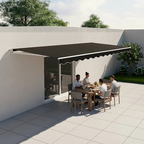 Automatic Retractable Awning 5.0 x 3.0m - Black Outdoor Wall Sunshade