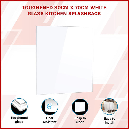 Toughened 90 x 70cm White Glass Kitchen Splashback – Modern Heat-Resistant Design for Homes