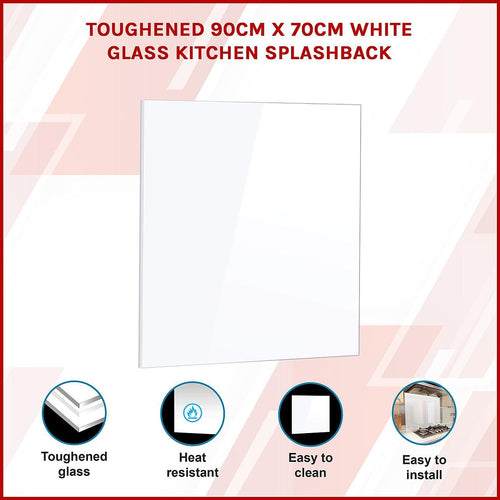 Toughened 90 x 70cm White Glass Kitchen Splashback