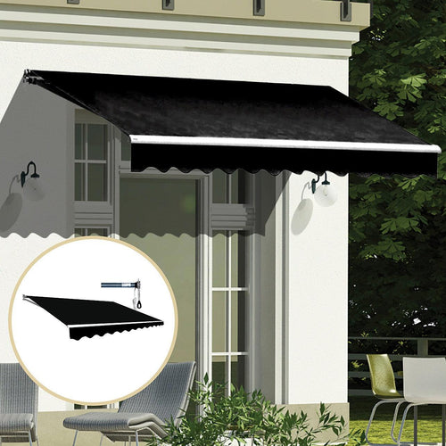 Automatic Retractable Awning 4x2.5m - Black Outdoor Wall Sunshade