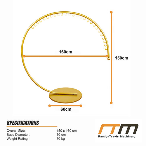 Commercial Clothes Rail – 160cm Curved Gold Metal Rack