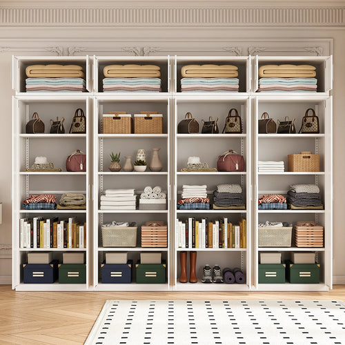 320x240cm 8-Door White Steel Shelf Wardrobe with White Handle Storage Cabinet