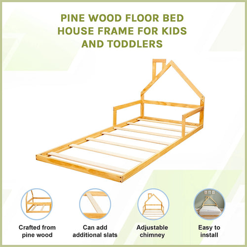 Low Bed for Kids - Wood Pine Wood Single Floor Bed