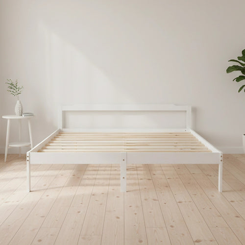 Double Wooden Bed Frame – Sturdy Home Furniture in White Finish