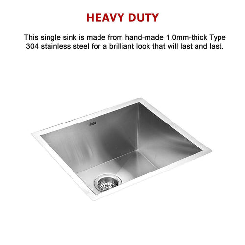 510x450mm Stainless Steel Handmade 1.0mm Sink with Waste in Stainless Steel Finish