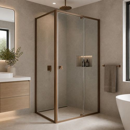 Semi-Frameless Shower Screen – Dust Brown, Front: (82~90)x195cm, Side: (77~80)x195cm