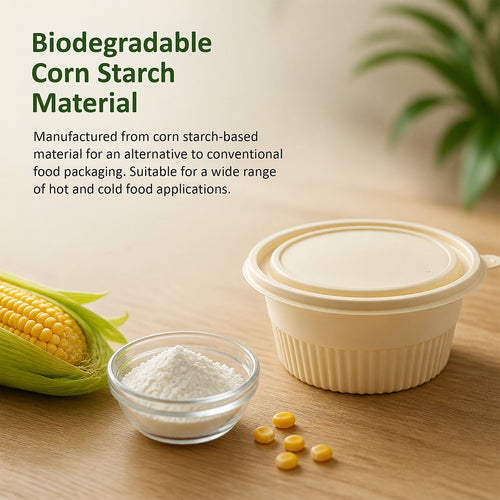 100PCS Corn Starch Food Containers with Lids Round Takeaway Boxes 1000mL