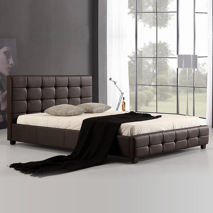 Double Brown PU Leather Deluxe Bed Frame