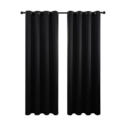 Black 2X Blockout Curtains – Blackout Window Draperies Pair with Eyelets for Bedroom 132x213cm