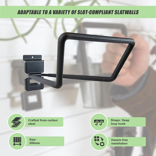 Slatwall Storage Pack for Retail Display Garage Storage - Black Deep Loop Hook