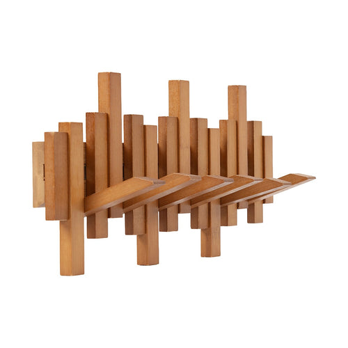 Wood Wall Mounted Coat Rack with 6 Flip Down Hooks 44cm Foldable Bamboo Wall Hook Rack
