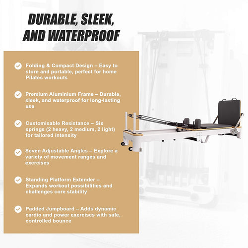 Folding Pilates Reformer Machine – Compact Home Workout Bed for Full-Body Strength & Fitness Training