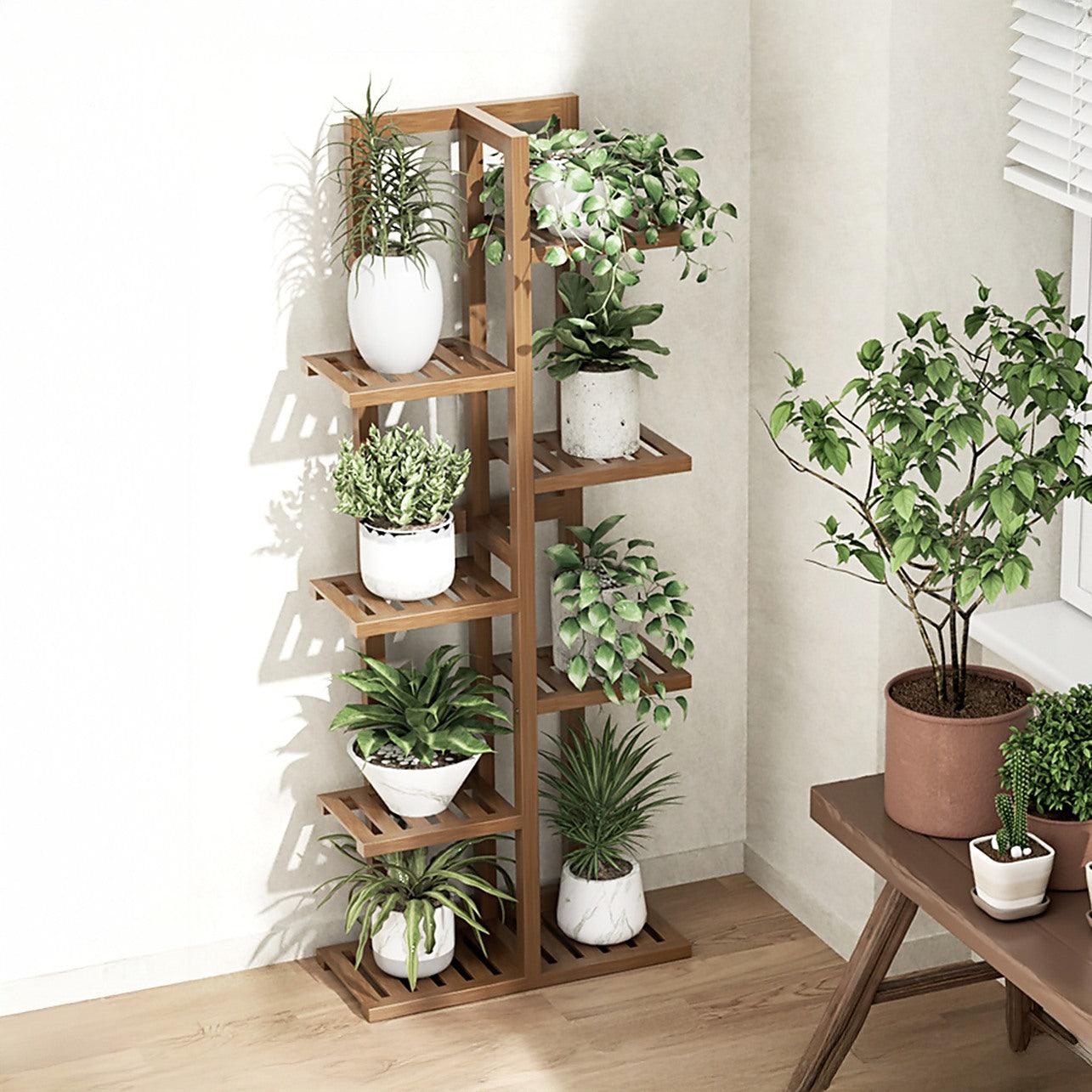 6-Tier Bamboo Plant Stand Dark Wood Vertical Garden Shelf