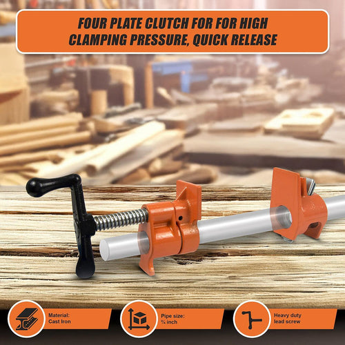 3/4" Wood Gluing Pipe Clamp Set (4 Pack) Heavy Duty PRO Woodworking Cast Iron