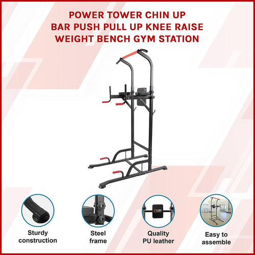 Power Tower Chin Up Bar Push Pull Up Knee Raise Weight Bench Gym Station