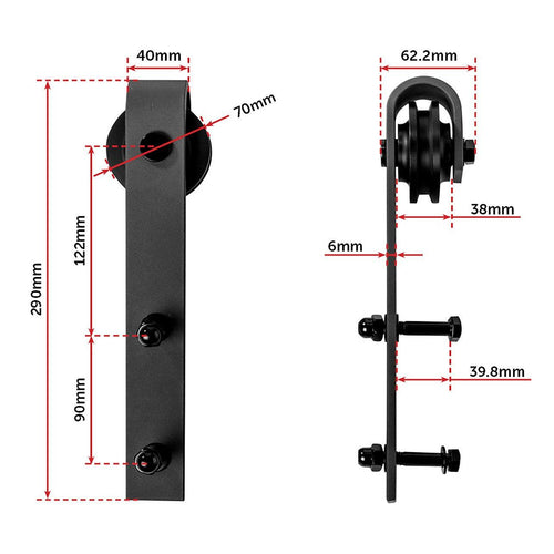 2.0m Black Sliding Barn Door Hardware