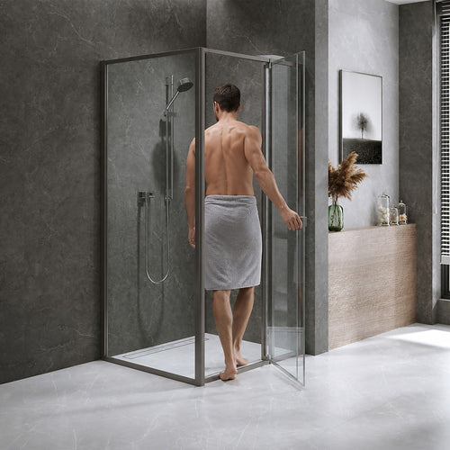 Semi-Frameless Shower Screen – Gunmetal, Front: (82~90)x195cm, Side: (98~101)x195cm