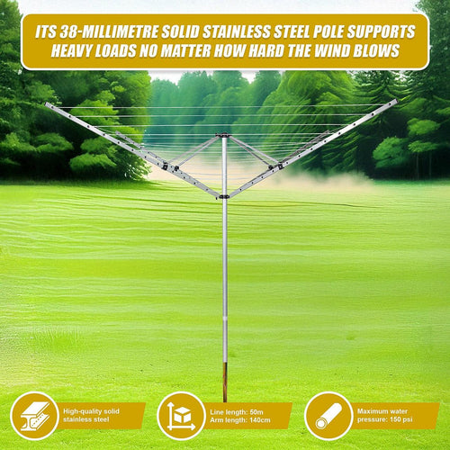 4 Arm Rotary Airer Outdoor Washing Line Clothes Dryer 50m Length