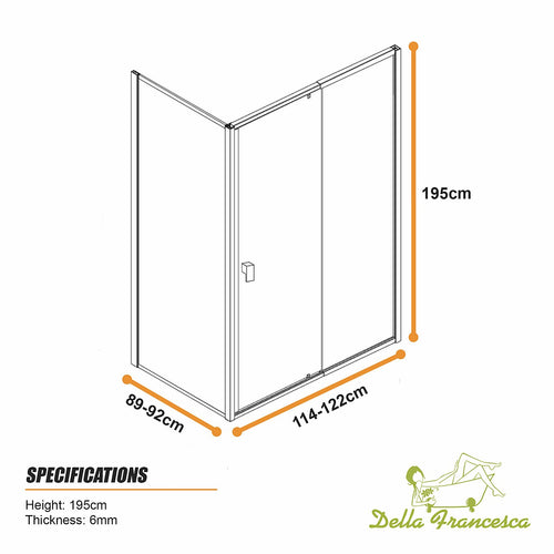 Semi-Frameless Shower Screen – Dust Brown, Front: (114~122)x195cm, Side: (89~92)x195cm
