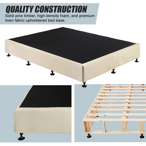 Queen Slatted Ensemble Bed Base - Platinum Natural Sand Linen Breathable Cover