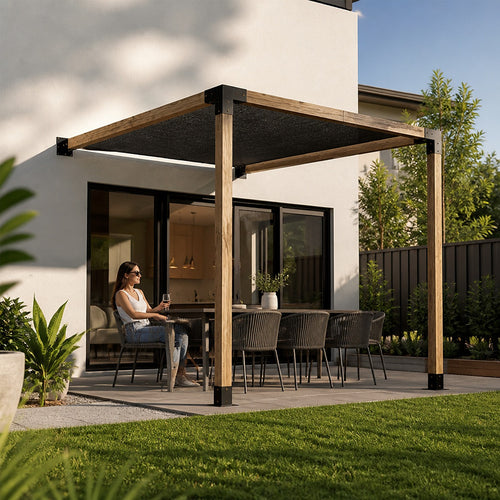 DIY Pergola Kit – Single Wall Mount with Black Screen Set with Brackets
