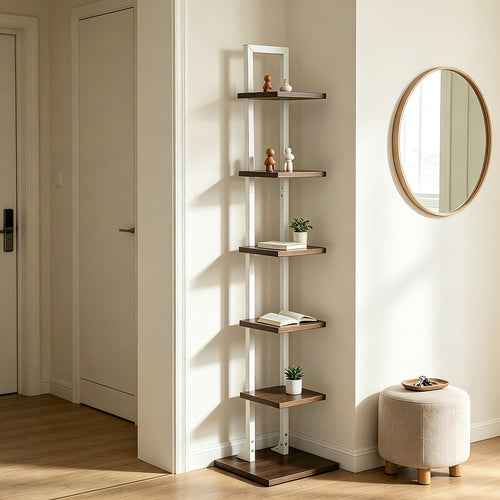 6 Tier Bookshelf Corner Bookcase Storage Rack Black