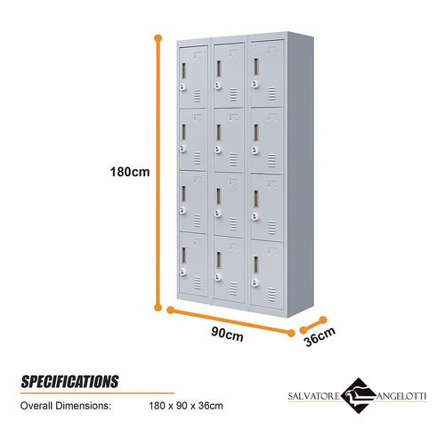 12-Door Steel Locker – Grey, 3-Digit Combination Lock