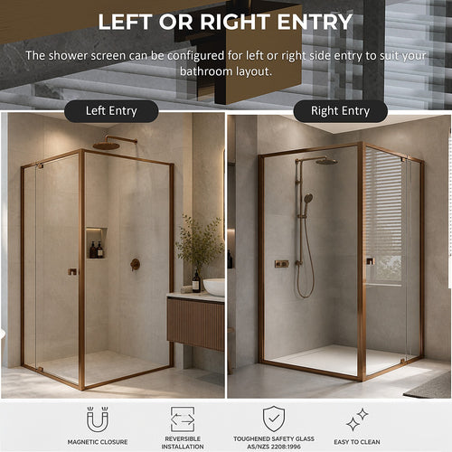 Semi-Frameless Shower Screen – Dust Brown, Front: (82~90)x195cm, Side: (98~101)x195cm