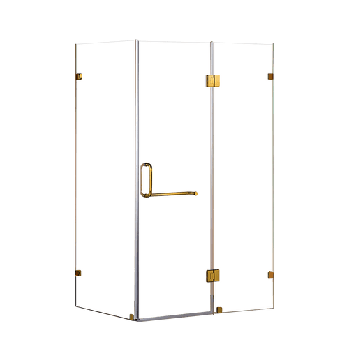 Frameless 10mm Glass Shower Screen 120 x 80cm GOLD Hinges/Brackets and ROUND Handle