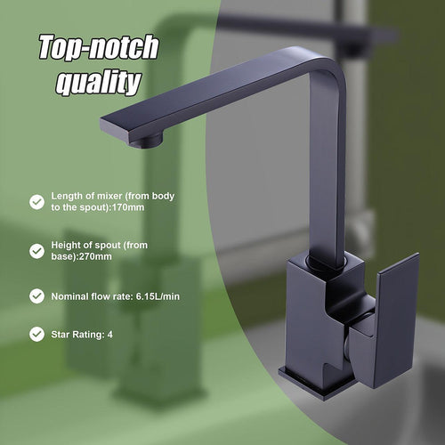 Kitchen Mixer Tap L-Neck Faucet Laundry Bathroom Sink in Black