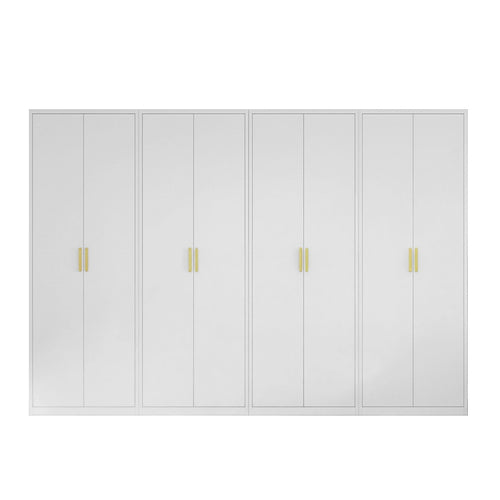 320x200cm 8-Door White Steel 2 Hanging and 2 Shelf Wardrobe with Gold Handle Storage Cabinet
