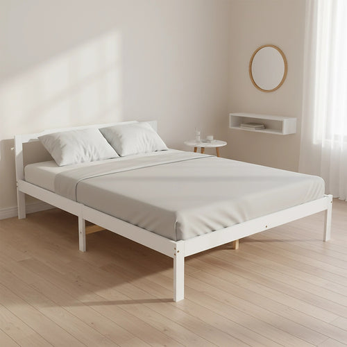 Double Wooden Bed Frame – Sturdy Home Furniture in White Finish