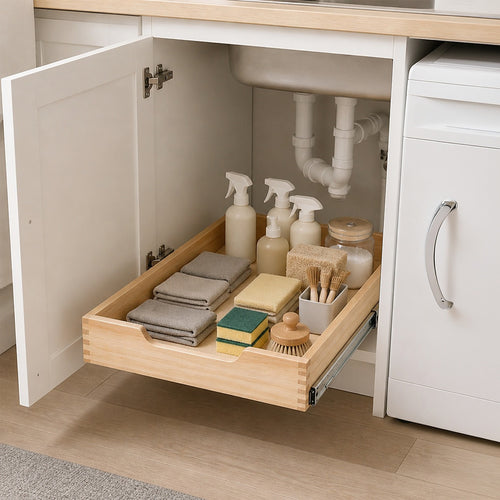 Pull Out Cabinet Drawer 35 x 53cm Pine Wood Soft Close Shelf