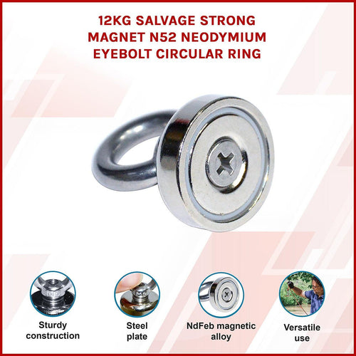 12Kg SALVAGE Strong MAGNET N52 Neodymium Eyebolt Circular Ring