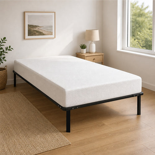 Metal Bed Frame for Single Mattress – Black Powder-Coated Steel Base