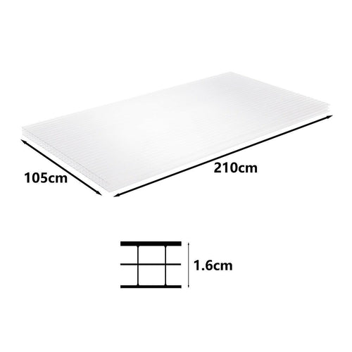  Polycarbonate Roofing Sheets Clear UV Roof 1050x2100mm; 16mm 5 Pack
