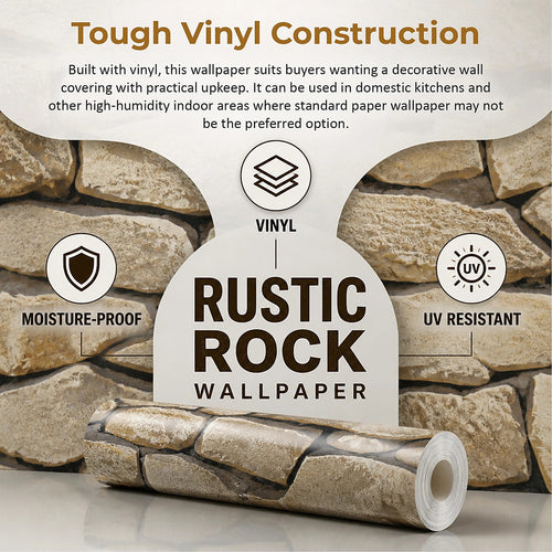 Rock Brick Wallpaper – Rustic 3D Stone Look Vinyl Roll