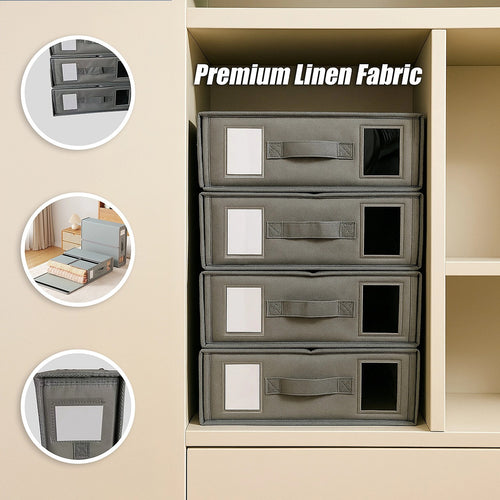 Foldable Fabric Storage Bins 4pc Set with Handles – Space-Saving Organisers for Bedroom & Laundry