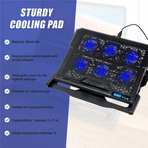 Laptop Cooling Pad with Fan – Adjustable Stand for 11–17'' Notebooks & Gaming Laptops