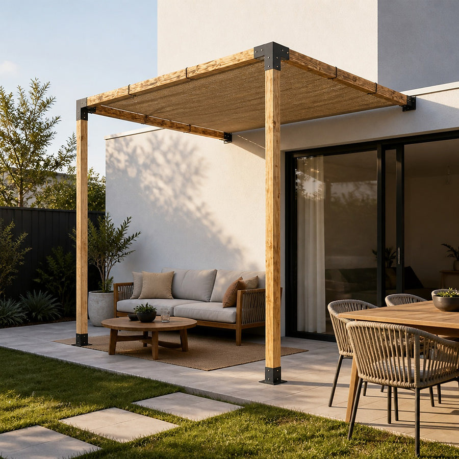 DIY Pergola Kit – Single Wall Mount with Coffee Screen Set with Brackets