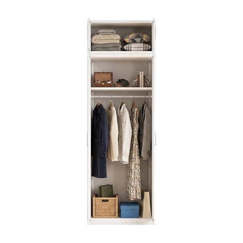 80x240cm 2-Door White Steel Hanging Wardrobe with White Handle Storage Cabinet