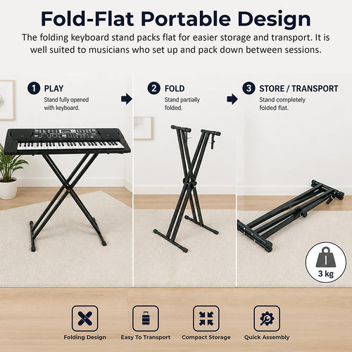 Adjustable Keyboard Stand with Double-Braced X Frame