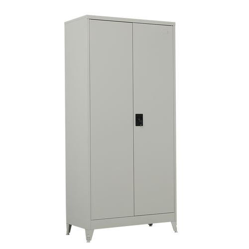Double-Door Metal Cabinet with 4 Shelves – Office, Garage, or Home Storage in Grey with Legs
