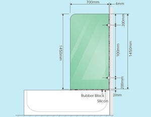 70cm Frameless Glass Bath Screen with Brackets - Gunmetal