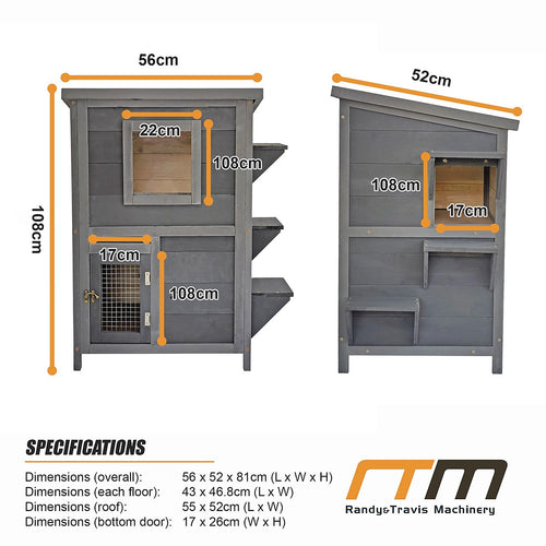 2-Story Wooden Cat House – Weatherproof Indoor/Outdoor Pet Shelter with Bitumen Roof