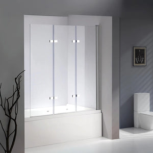 3 Fold CHROME Folding Bath Shower Screen Door Panel - 130 x 140cm Right