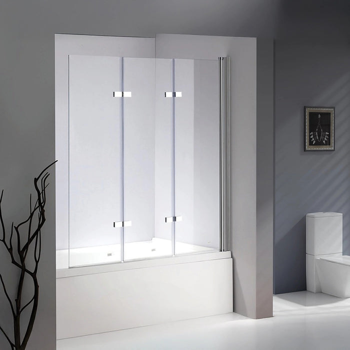 3 Fold CHROME Folding Bath Shower Screen Door Panel - 130 x 140cm Right