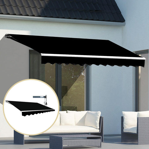Automatic Retractable Awning 4x3m - Black Outdoor Wall Sunshade
