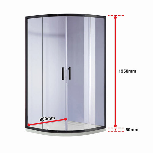 Curved Sliding Shower Screen 90x90cm – Black with White Base, 580mm Radius