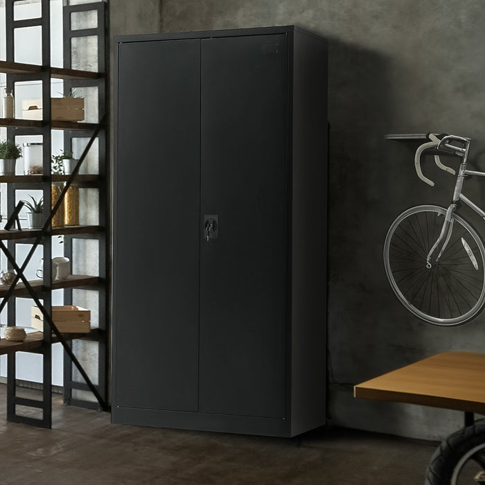 Two-Door Metal Locker Cabinet Black without Legs